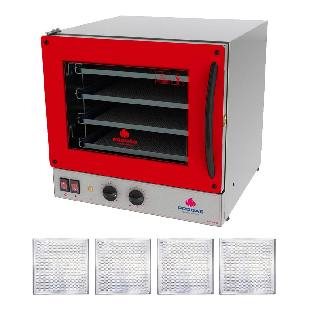 Kit Forno Turbo Elétrico PRP-004 127V Vermelho + 4 Assadeiras - Progás
