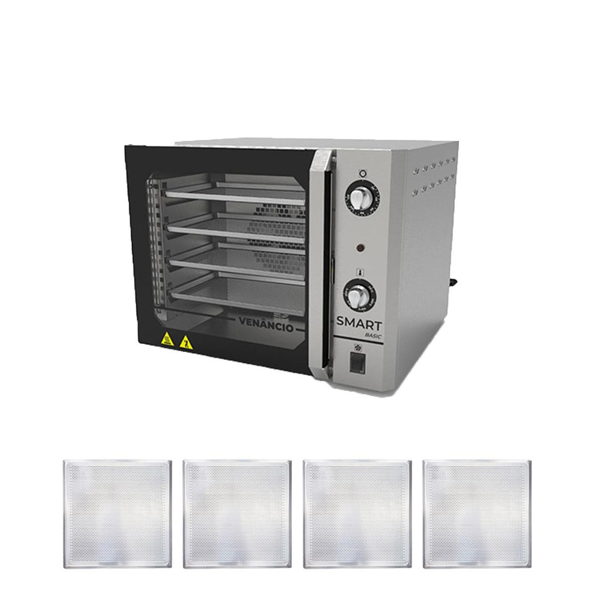 KIT - Forno Turbo Convector Smart Basic Inox FCSB4E 220v + 4 Assadeiras - Venâncio