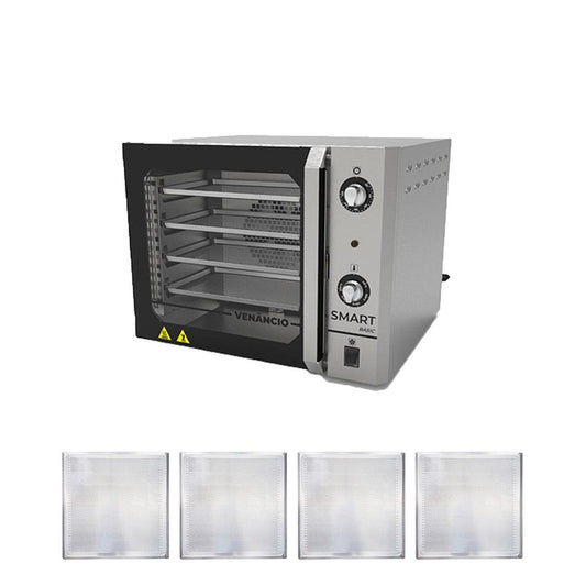 KIT - Forno Turbo Convector Smart Basic Inox FCSB4E 220v + 4 Assadeiras - Venâncio
