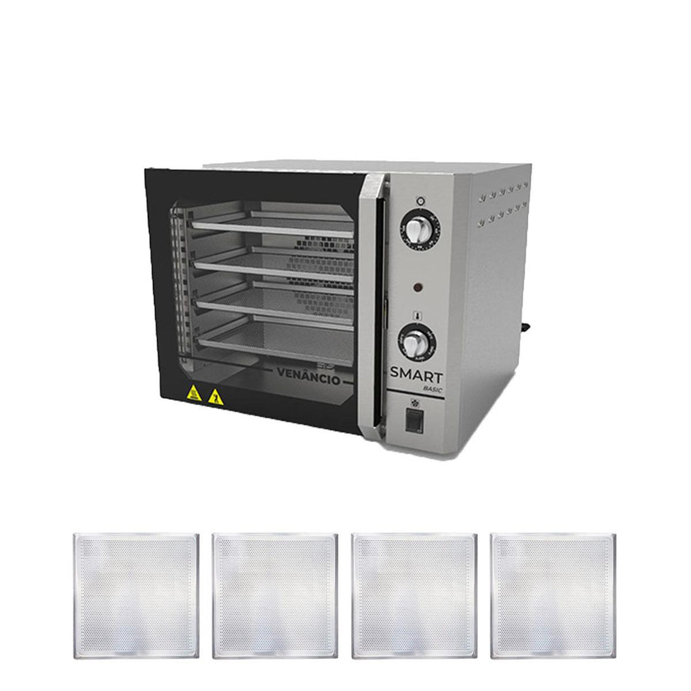 KIT - Forno Turbo Convector Smart Basic Inox FCSB4E 220v + 4 Assadeiras - Venâncio