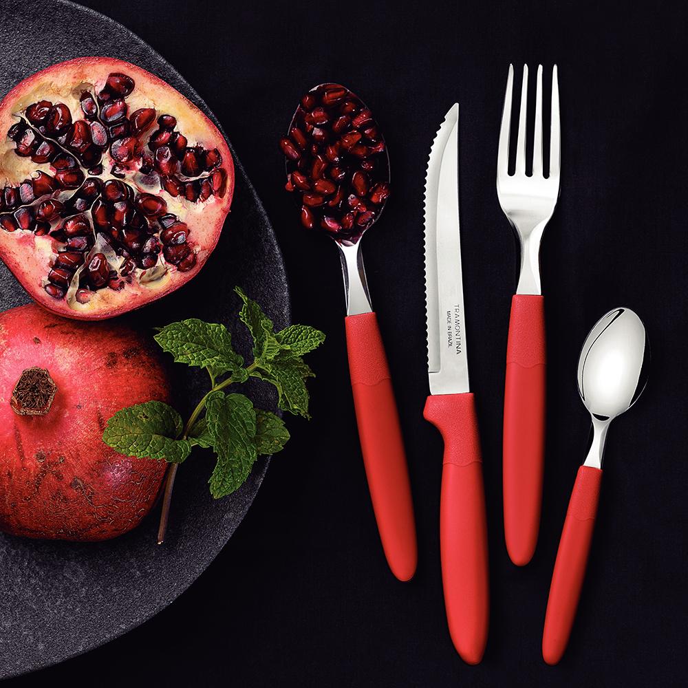 Caçarola Turim Alumínio Chumbo Antiaderente 2,8L + Faqueiro Ipanema Vermelho 24pc + Wok Loreto 3,3L
