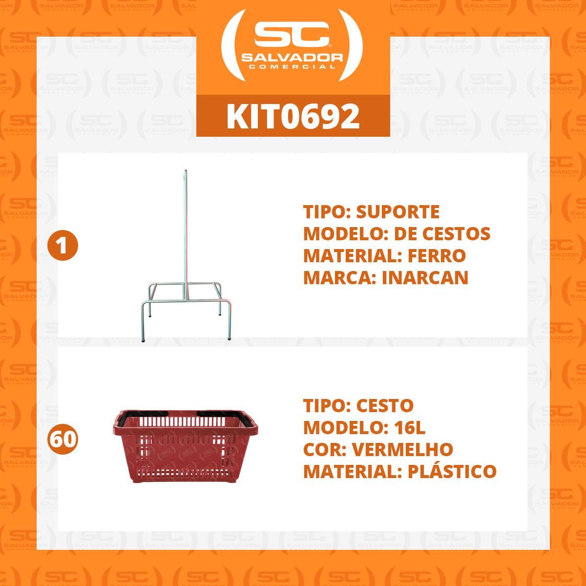 Kit - Suporte Para Cestos de Compras Duplo + 60 Cestos D100 Vermelho
