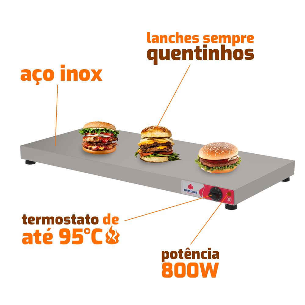 Pista Quente Mesa Aquecida Placa de Aquecimento de Alimentos Inox Elétrica 100cm Prmaq10 220v Progás