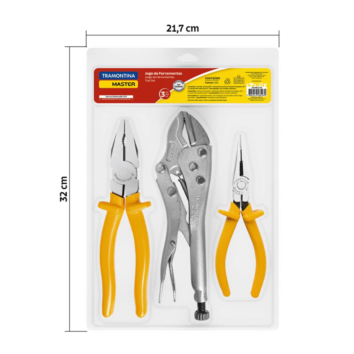 Kit Ferramentas Master Alicate Pressão 10"", Alicate Univ. 8"", Alicate Bico 6"" - Tramontina 43409110