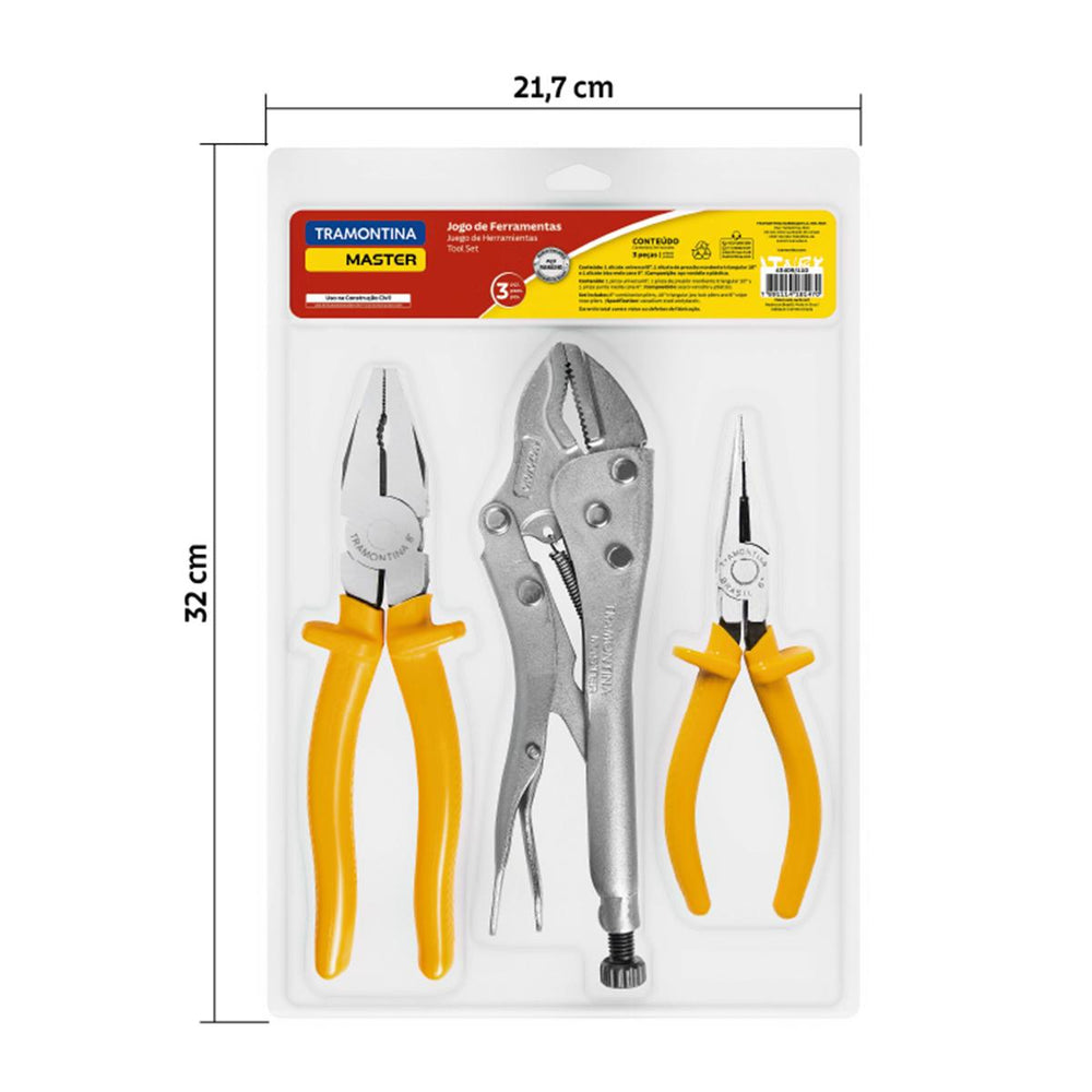 Kit Ferramentas Master Alicate Pressão 10"", Alicate Univ. 8"", Alicate Bico 6"" - Tramontina 43409110