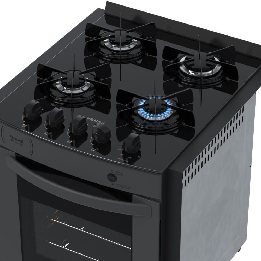 Fogão de Embutir 4 Bocas Gaudi Prisma Vitreo BL Grafite Gás GLP Com Forno GDPMV450 - Venax 18616