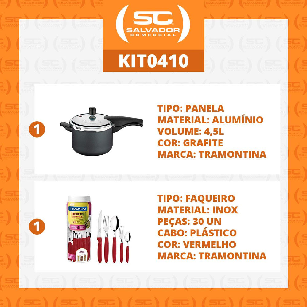 Kit Panela de Pressão 4,5 Vancouver Grafite + 1 Faqueiro Vermelho 30pç - Tramontina