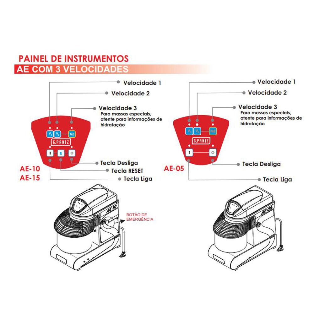 Amassadeira Espiral Masseira 15 KG Profissional Padarias Epóxi 3 Velocidades Trifásica AE 15 G2 380T - GPaniz