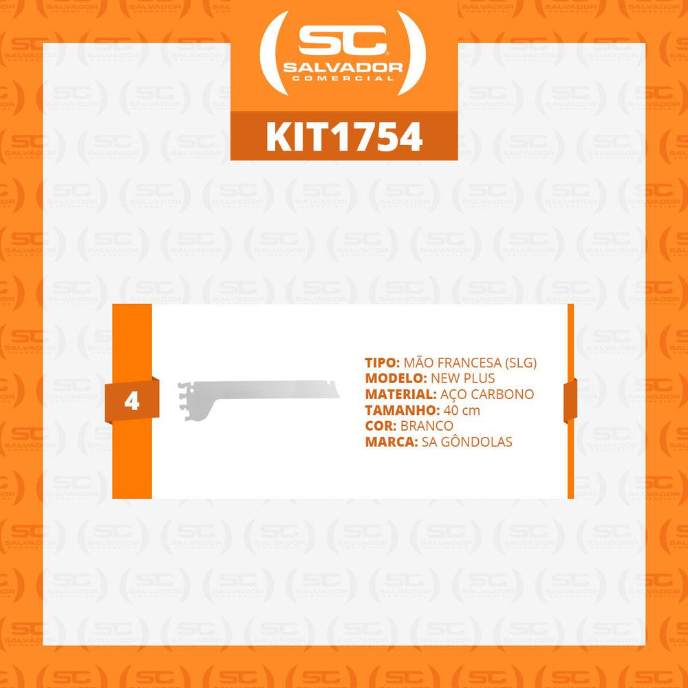 Kit 4 Mãos Francesas Apoio Para Bandeja 40cm SLG Gôndolas New Plus - SA Gôndolas