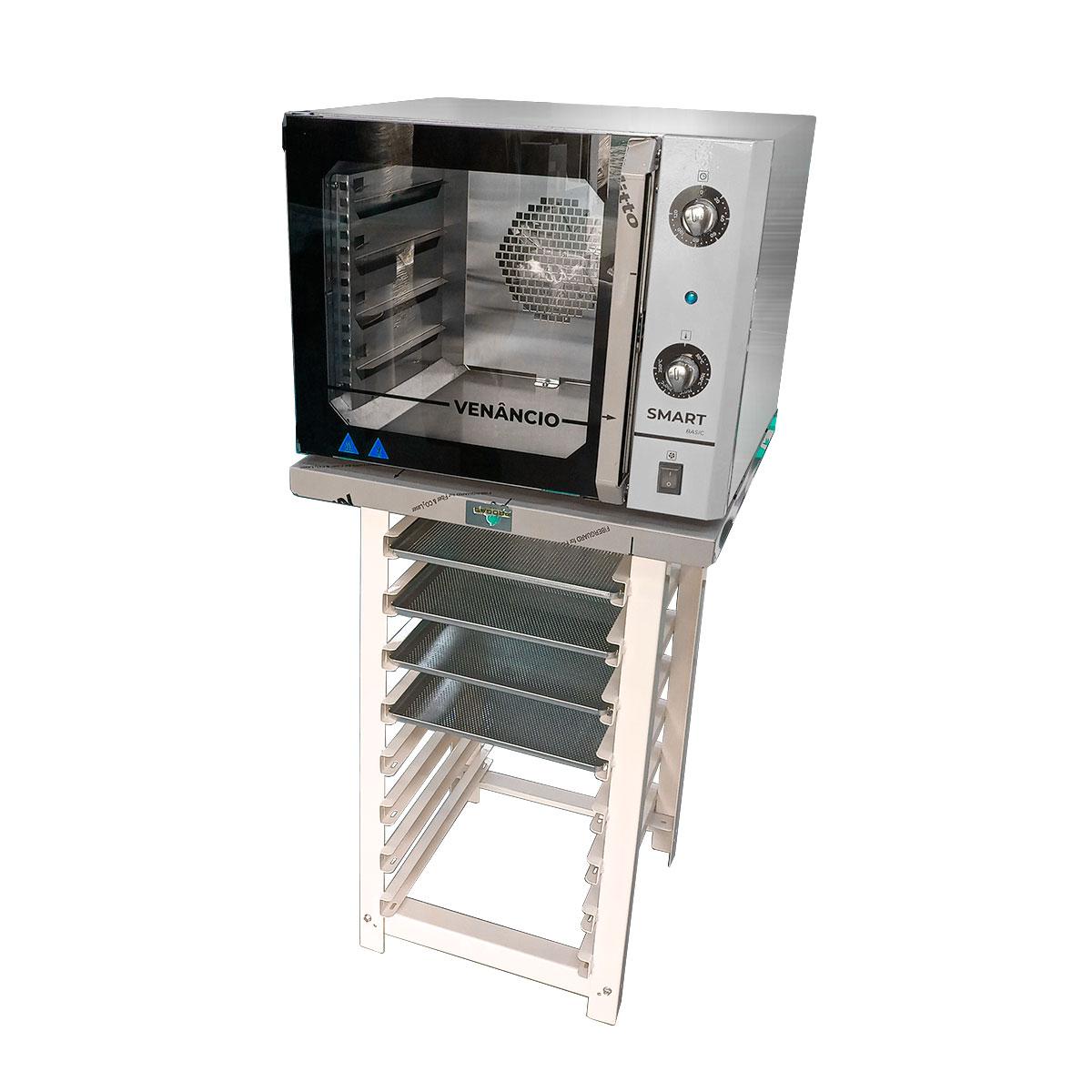 KIT - Forno Turbo Convector Smart Basic Inox FCSB4E 220v + Bancada Mes-004 + 4 Assadeiras - Venâncio