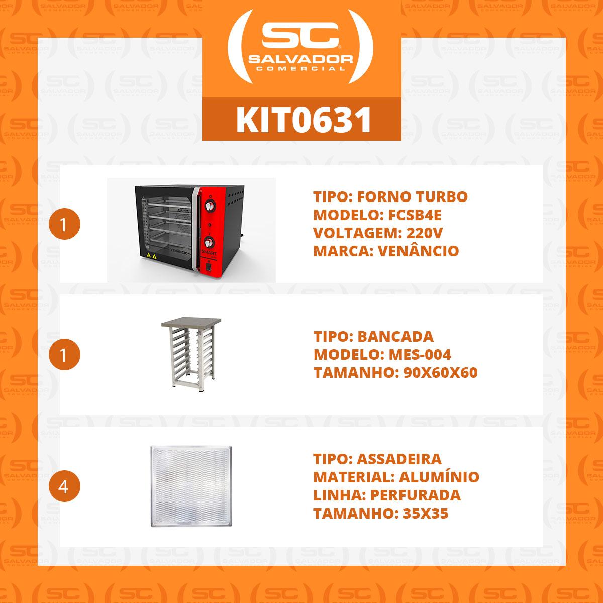 KIT - Forno Turbo Convector Smart Basic. Preto e Vermelho FCSB4E 220v + Bancada Mes-004 + 4 Assadeiras - Venâncio