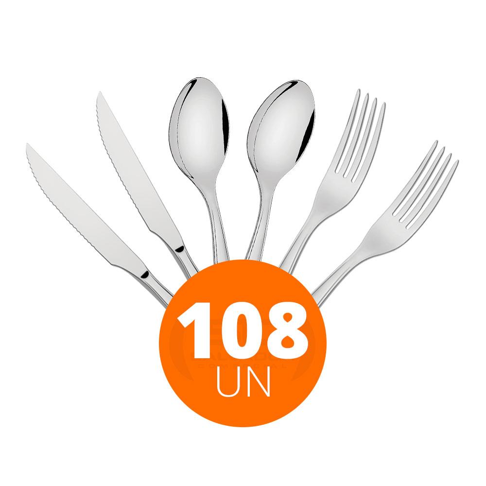 KIT - Jogo de Facas, Garfos e Colheres Luxo Laguna 108 Peças em Aço Inox ITOP - Tramontina