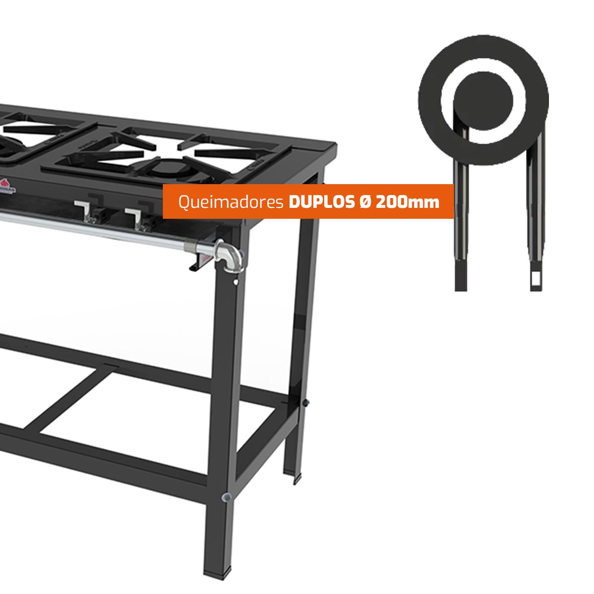 Fogão Industrial em Linha 2 Queimadores Duplos C/ Espera Para Forno PMD-200F – Progás