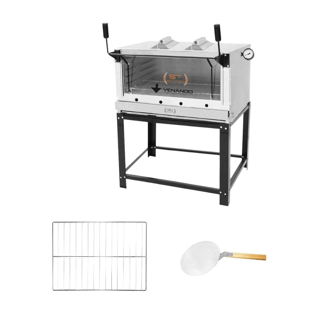Forno Gás Industrial Infra Refratária Roma Inox 90 Firiv90 + 1 Grade Extra + pá Pizza - Venâncio