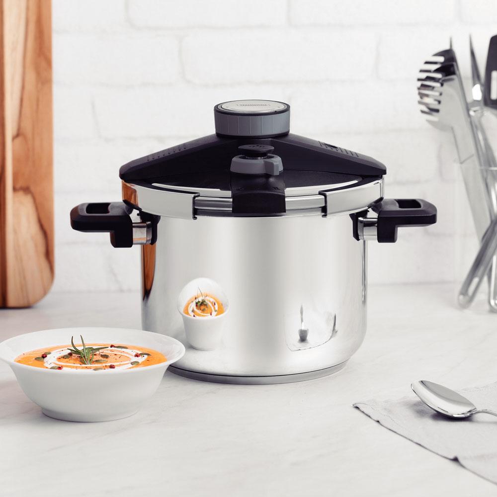 Panela Pressão Presto Aço Inox Fundo Triplo 5 Dispositivos de Segurança 22 cm 6l - Tramontina 62518220