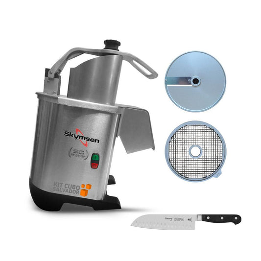 Processador de Alimentos Corte Fatias 8mm e Cubos 8mm PA7 PRO Bivolt Skymsen e Faca Santoku Profissional