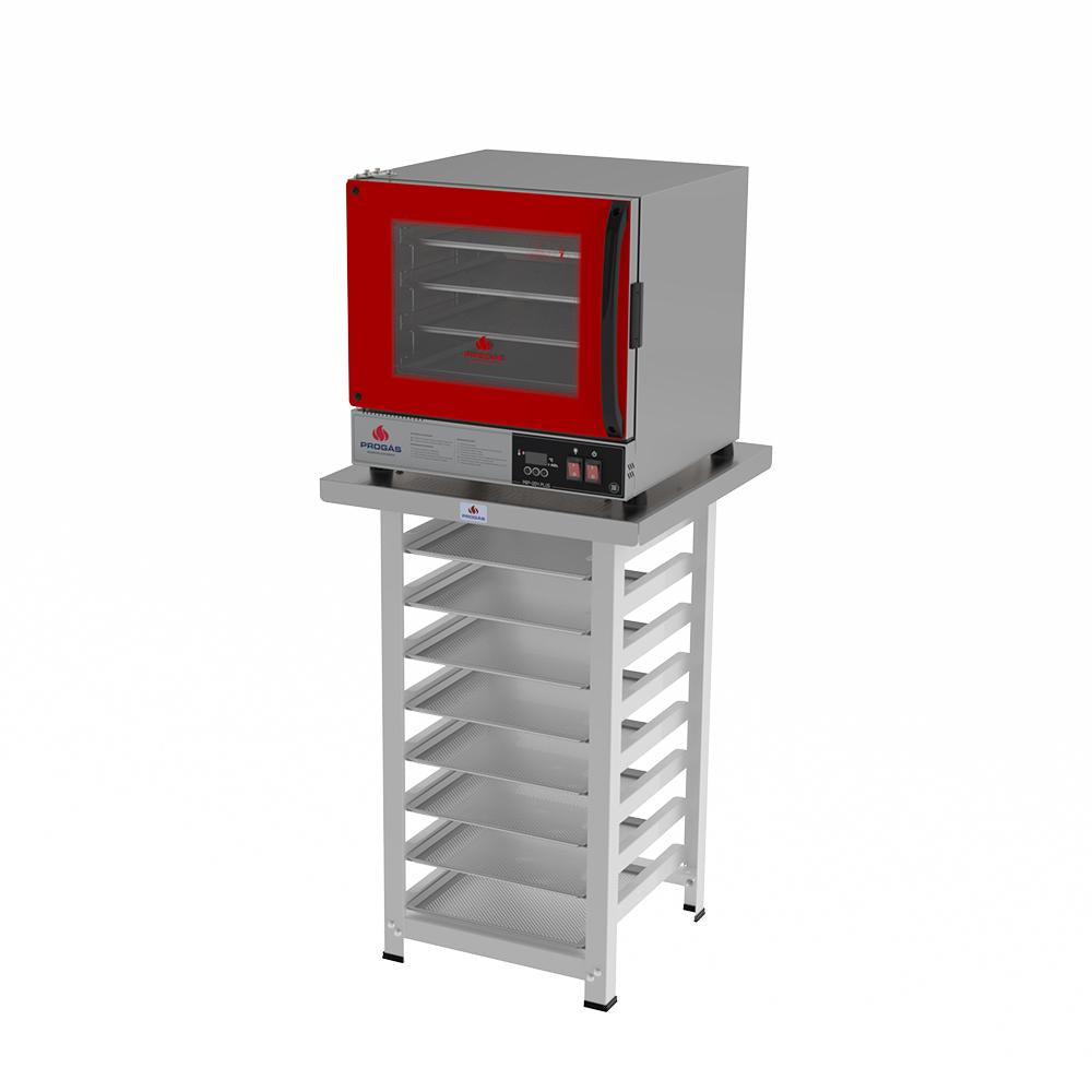 Kit Forno Turbo Elétrico PRP-004 Plus 220V Vermelho + Bancada MES-004 Progás + 8 Assadeiras Cimapi