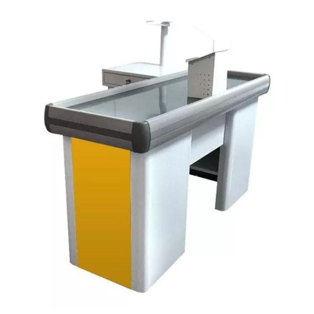 Caixa Supermercado Empacotador Amarelo 1,50m Check Out e Balança Bivolt 30kg Urano