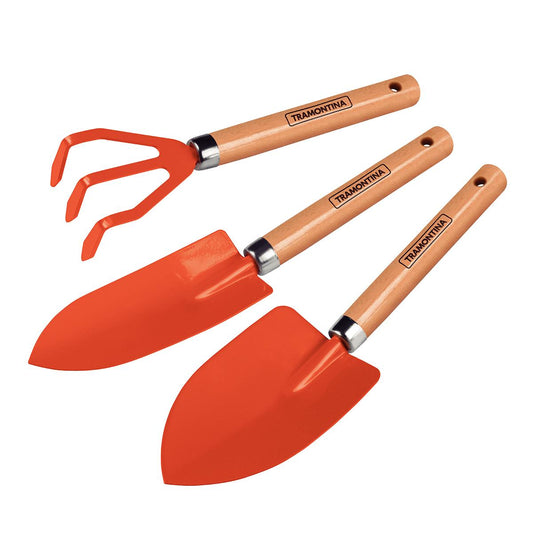 Conjunto Para Jardinagem Peças Metálicas Com Cabo de Madeira 3 Peças - Tramontina 78102801