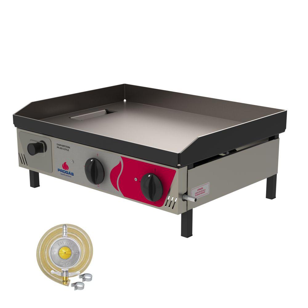 Kit - Chapa Lanche Bifeteira a Gás Profissional PR-650G + Kit Gás - Progás