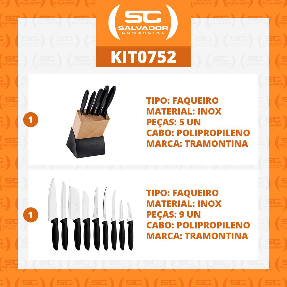 Kit Faqueiro Plenus 6 Peças + 1 Faqueiro 9 Peças Plenus Preto - Tramontina