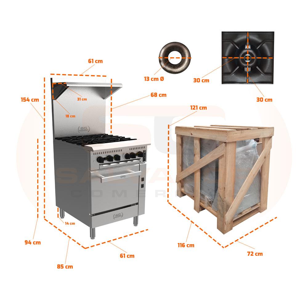 Fogão Industrial  4 Bocas a Gás Com Forno Prime Inox Standard PFI04G-ST - Venâncio