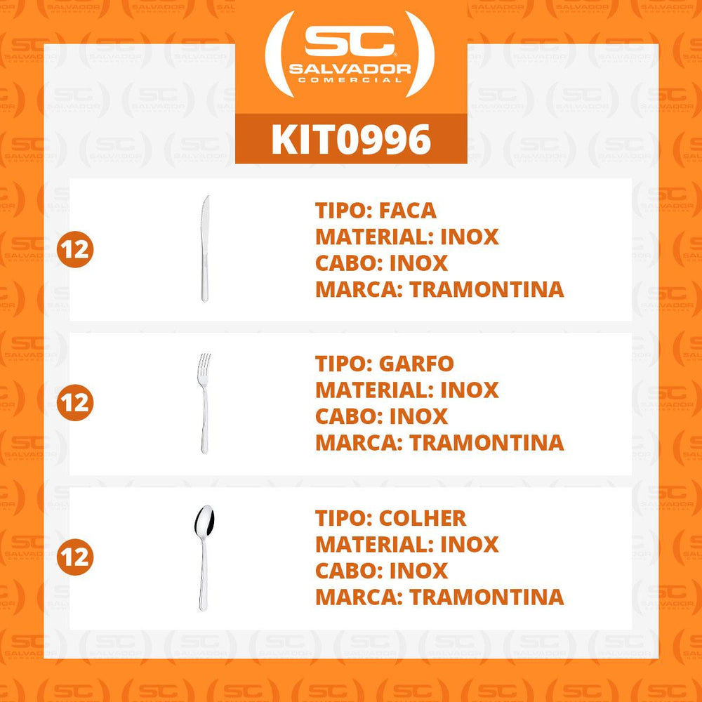 KIT - Jogo de Facas, Garfos e Colheres Búzios 36 Peças em Aço Inox IBAG - Tramontina