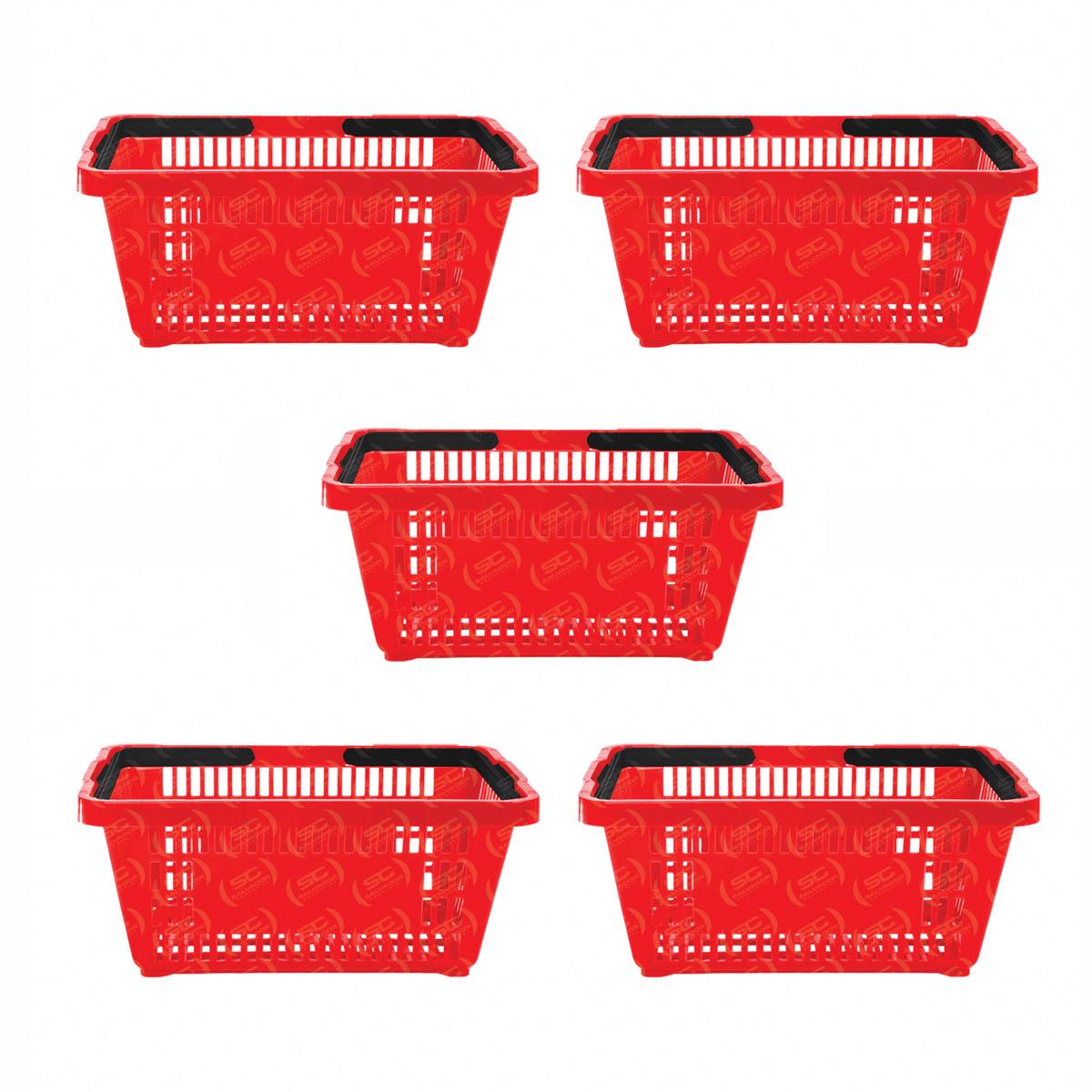 Kit - 5 Cestos Compras Plástica D100 Cód. 3000 Vermelho - Della Plast