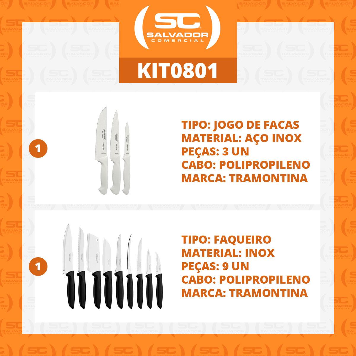 Kit - Faqueiro Premium 3 Peças + 1 Faqueiro 9 Peças Plenus Preto - Tramontina