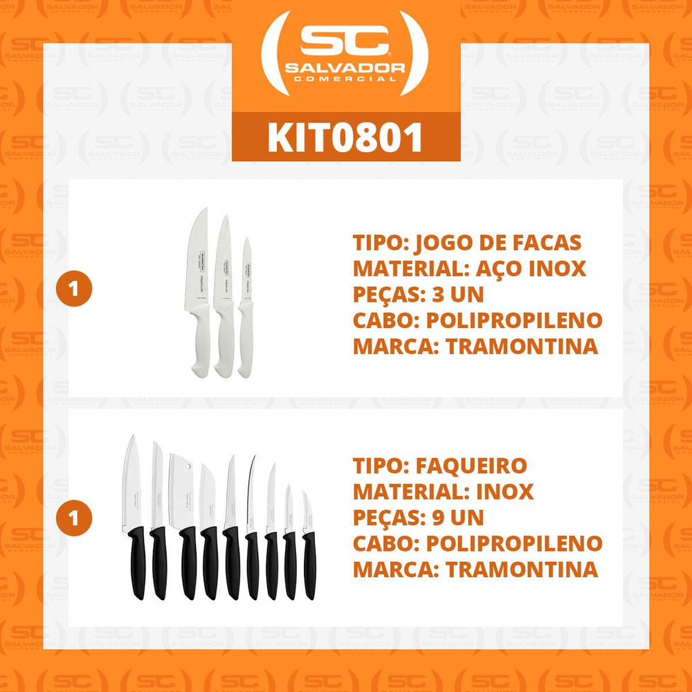 Kit - Faqueiro Premium 3 Peças + 1 Faqueiro 9 Peças Plenus Preto - Tramontina