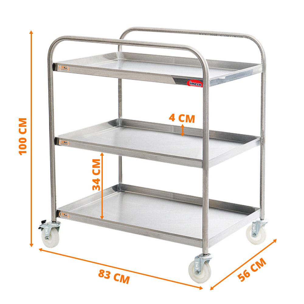 Carro de Serviço para Transporte 3 Bandejas 80cm x 52cm Inox 430 - Imeca