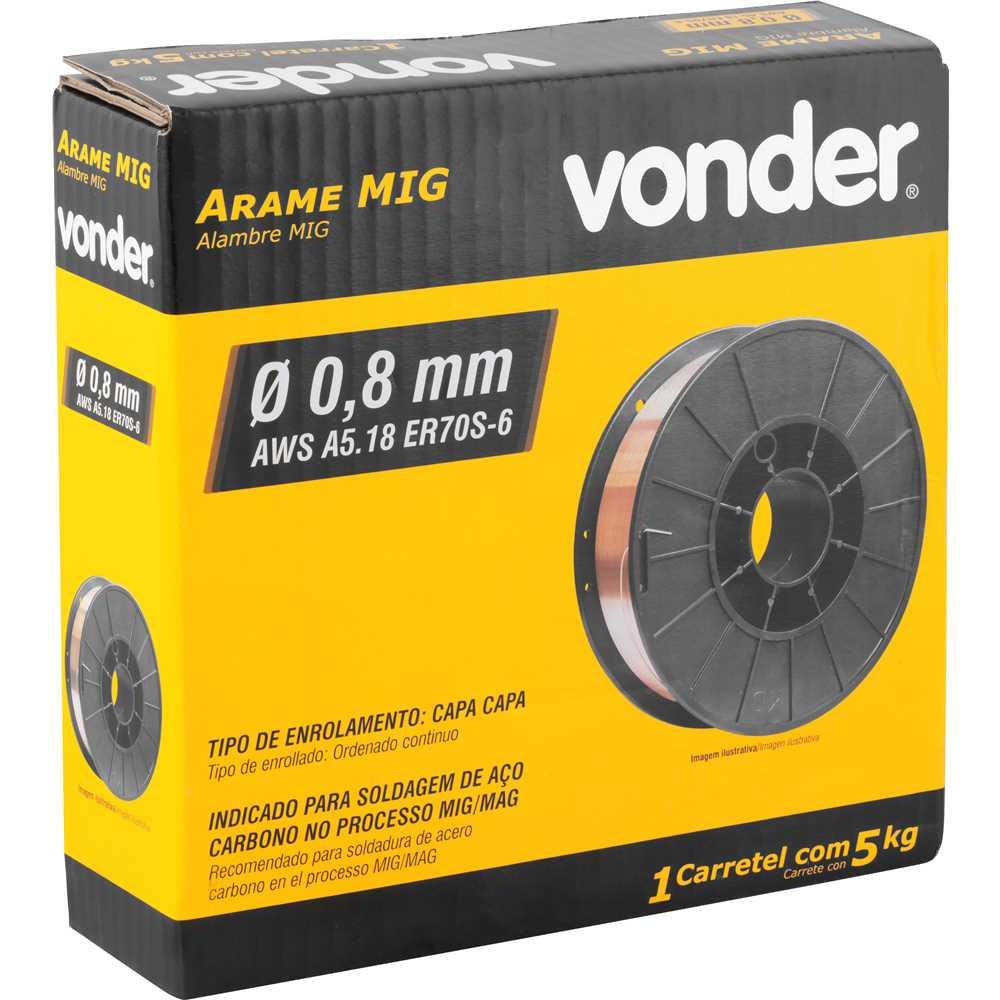 Arame para Solda Mig/mag 0,8mm Com 5kg Com Carretel Plástico - Vonder 7432008005