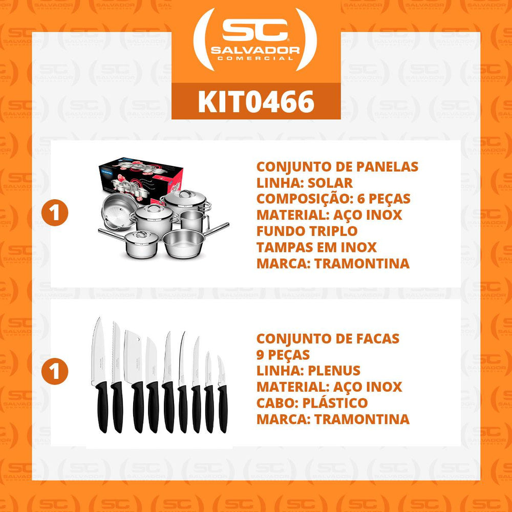 Kit Jogo de Panelas Solar 6pçs Inox + Jogo de Facas Plenus 9pçs - Tramontina