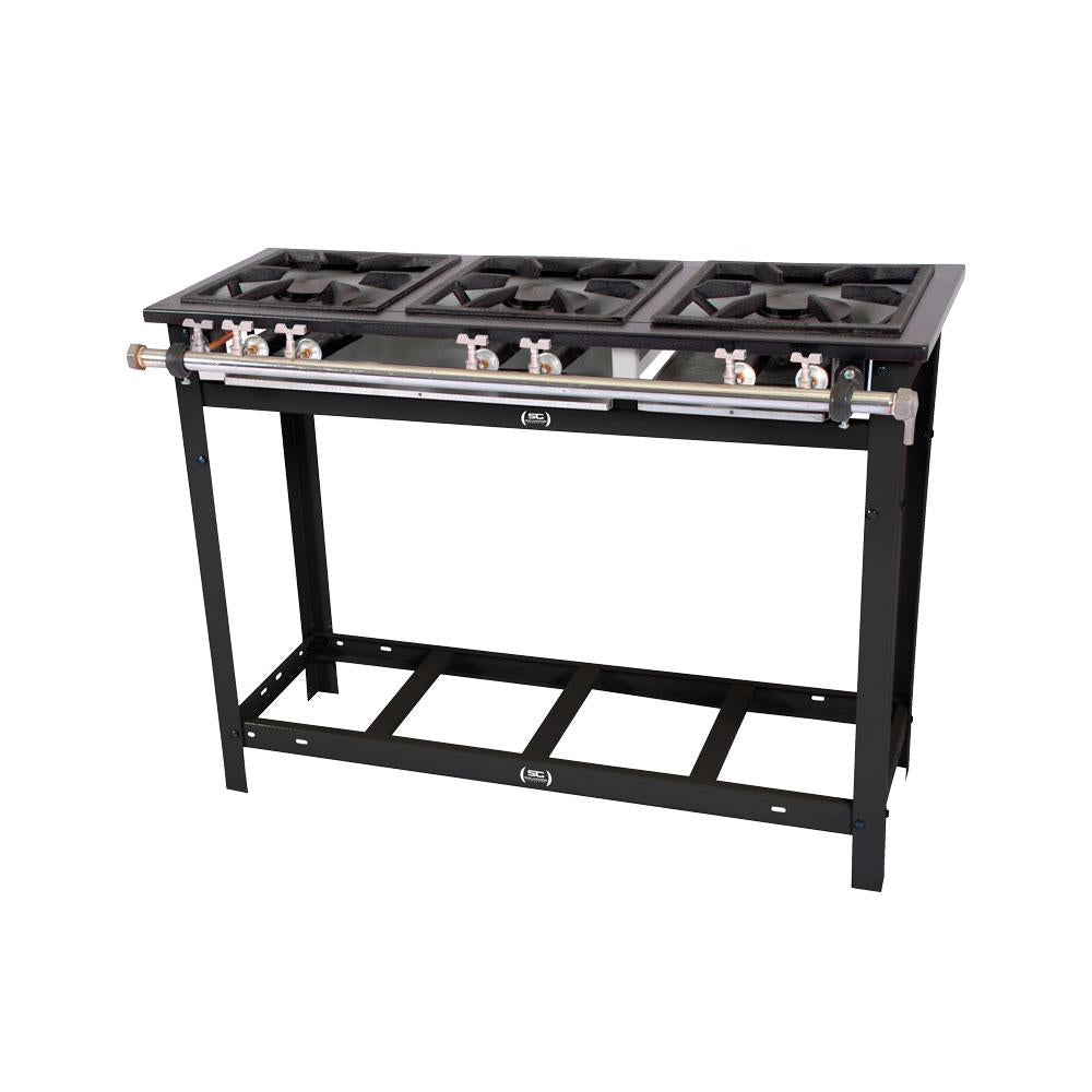 Fogão Industrial 3 Bocas Duplas a Gás Baixa Pressão com Pé e Espera Para Forno E3D3PE - Venâncio