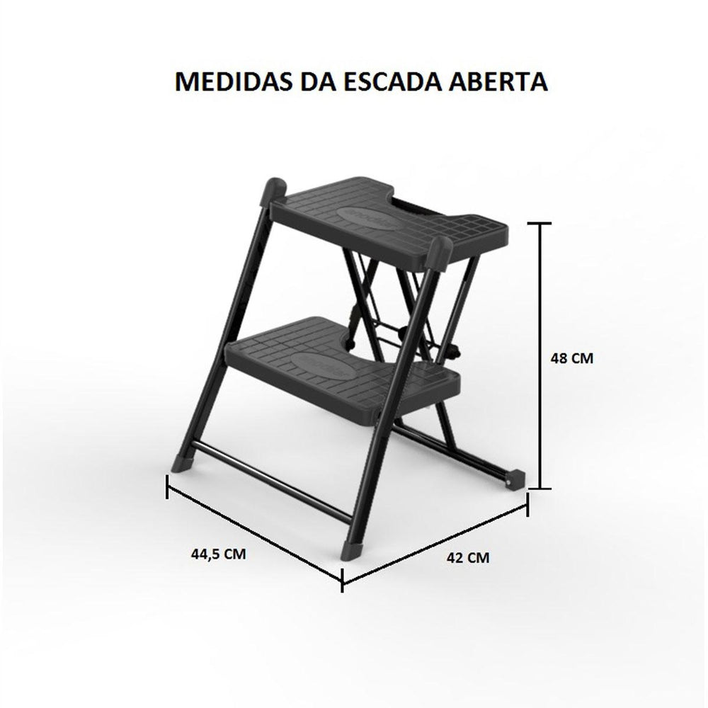 Escada 2 Degraus Alcance Doméstica Preta - Anodilar