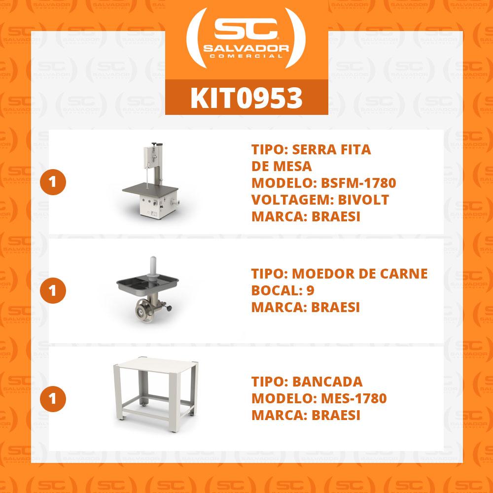 Serra Fita Profissional Para Açougue De Mesa Com Mancal BSFM1780 Bivolt + Mesa + Kit Moedor Bocal 9 - Braesi