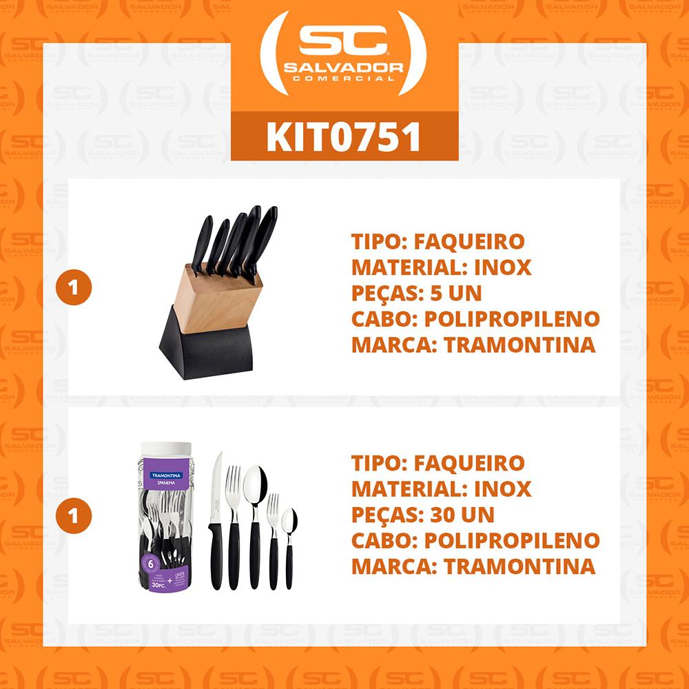 Kit - Faqueiro Plenus 6 Peças + 1 Faqueiro 30 Peças Ipanema Preto - Tramontina