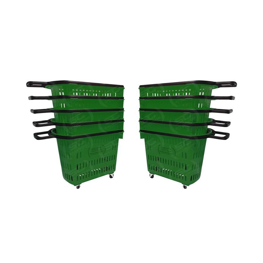 Kit - 10 Cestos Grande Com Rodízio D300 Cód. 3300 Verde - Della Plast