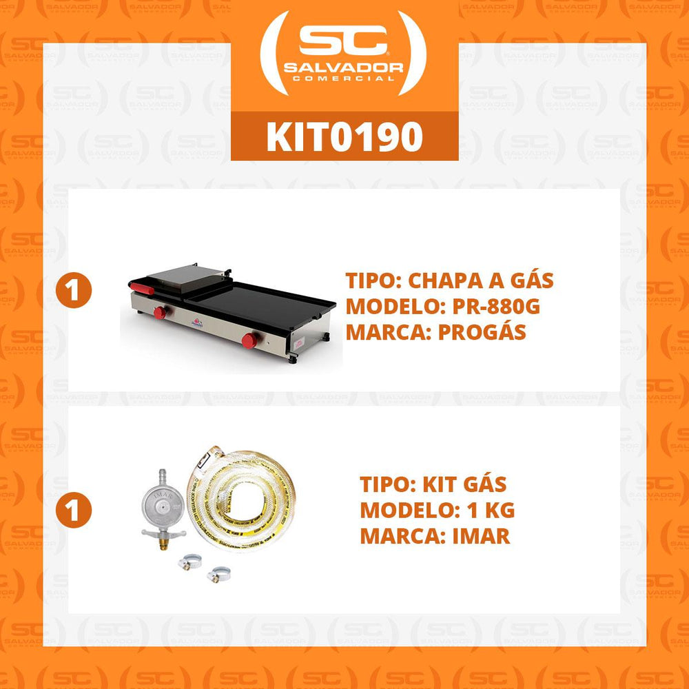 Kit Chapa Sanduicheira a Gás Com Prensa Profissional Conjugada PR-880G + Kit Gás - Progás