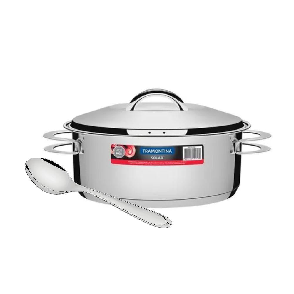 Conjunto Panela Aço Inox Fundo Triplo Solar e Colher Para Arroz Laguna Tramontina