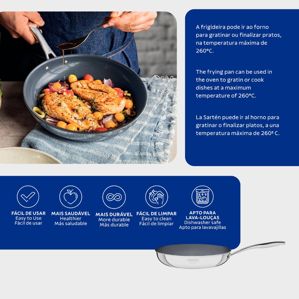 Frigideira Grano 26cm Aço Inox Triplo e Revestimento Interno Cerâmico Grafite - Tramontina 62155266