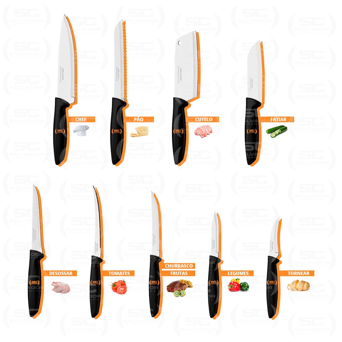 Jogo Facas em aço inox cabo Preto Cozinha Gourmet  Plenus 9 Peças 23498048 Tramontina