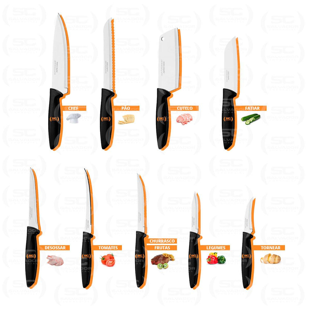 Jogo Facas em aço inox cabo Preto Cozinha Gourmet  Plenus 9 Peças 23498048 Tramontina