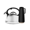 Chaleira Com Apito Roma em Aço Inoxidável 2,7l Brinox e Bule Garrafa Térmica 1l Preto Tramontina