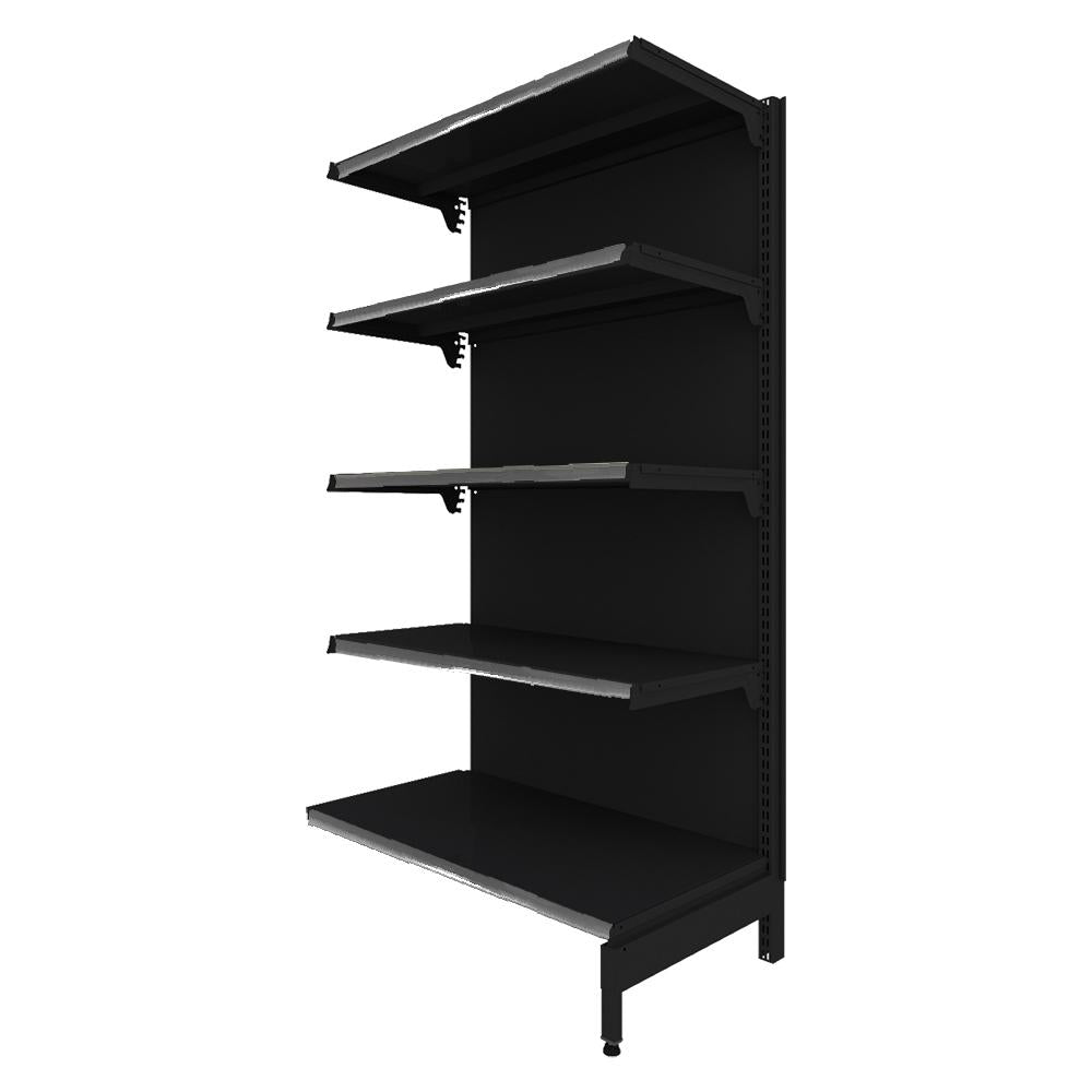 Gôndola Prateleira Preta New Plus 1,70 Parede Continuação GPC - Sa Gôndolas Porta Etiquetas Cinza