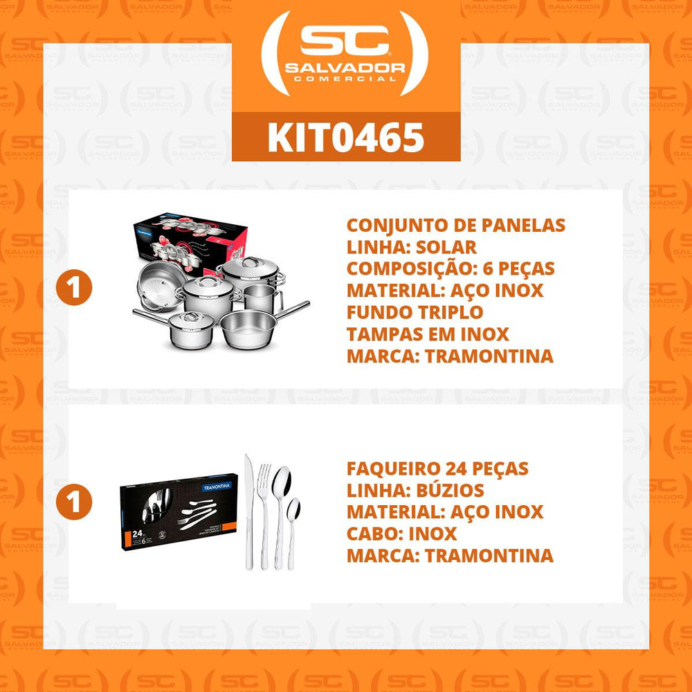 Kit Jogo de Panelas Solar 6pçs Inox + Faqueiro Inox Buzios 24pçs - Tramontina