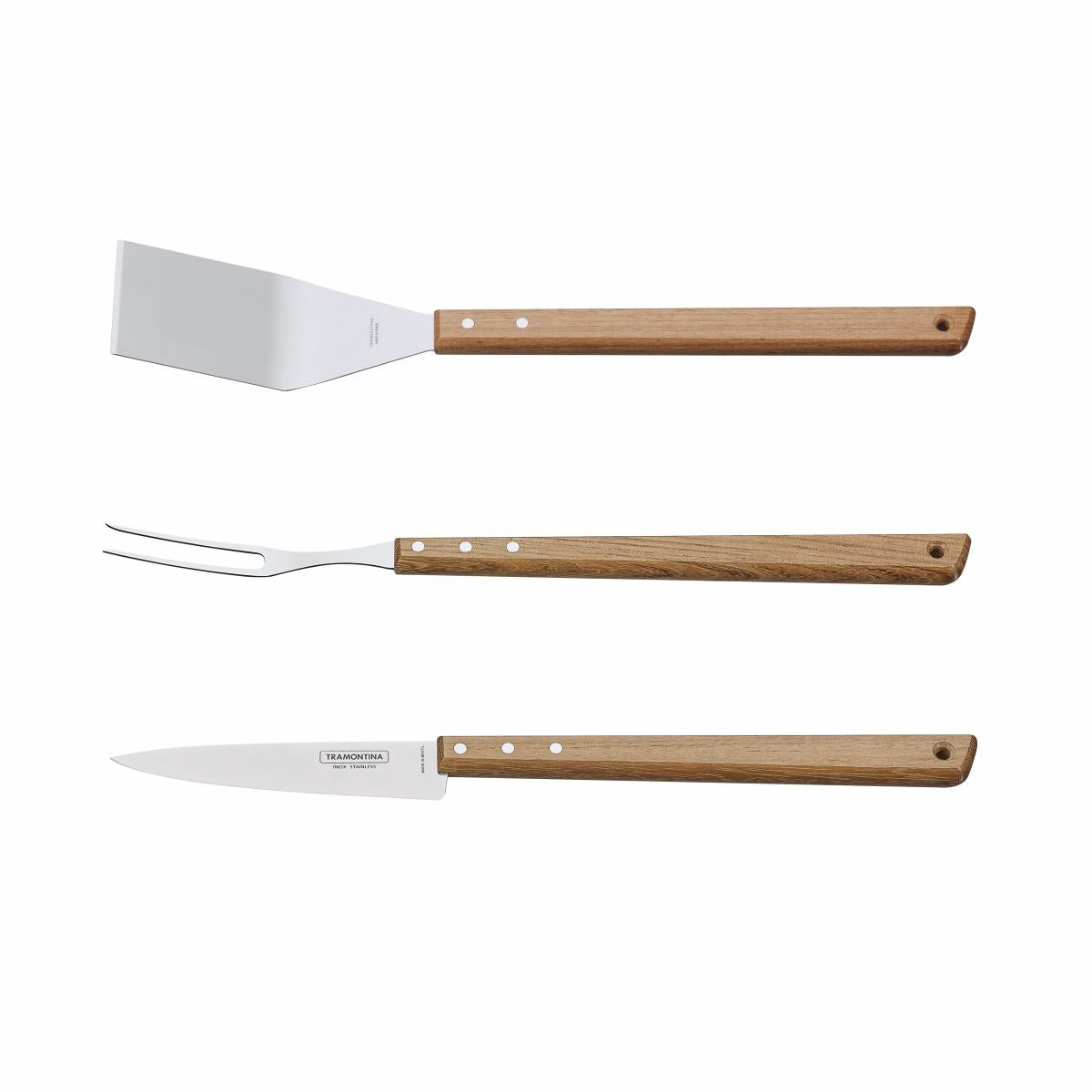 Kit Utensílios de Churrasco Servir e Preparar Cabo de Madeira 3 Peças  - Tramontina