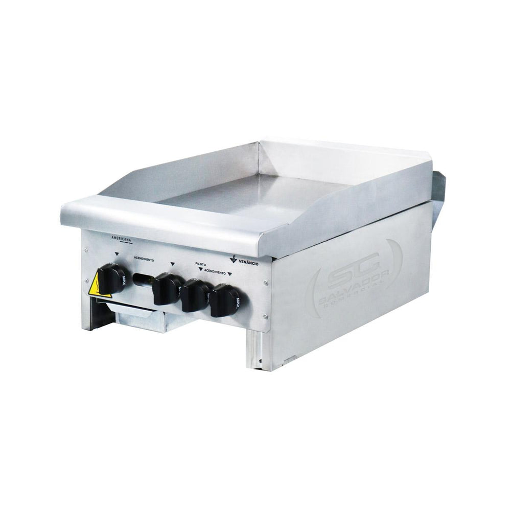 Chapa Americana Profissional 45cm a Gás 18mm Lisa Inox Cg45 e Conjunto de Espátulas - Venâncio