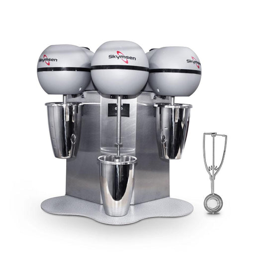 Batedor de Milk Shake 3 Copos 0,8L Profissional Inox BMS-3 220V Skymsen + Concha de Sorvete Extrator