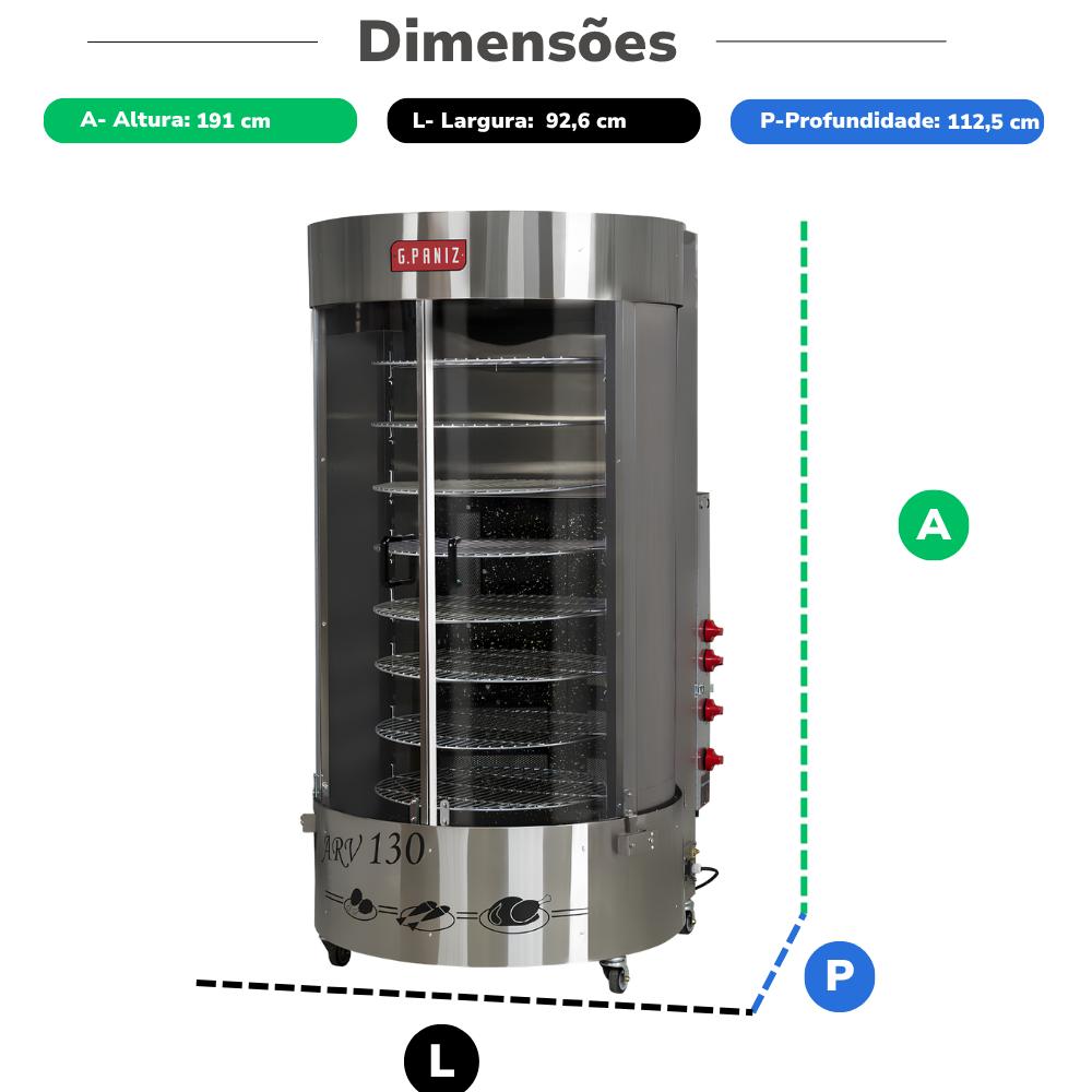 Assador Rotativo de Frango a Gás Vertical ARV130 SQC Bivolt  - Gpaniz 38166